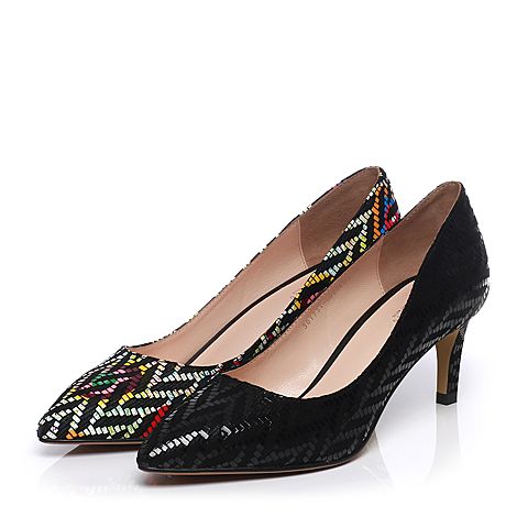 Joy&Peace真美诗春季专柜同款白/黑/绯红色羊皮细跟女单鞋5D712AQ7