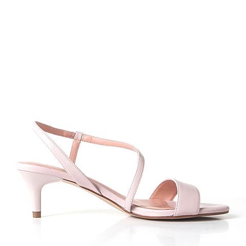 JoyPeace真美诗夏季粉色羊皮细跟女凉鞋YNL23BL7