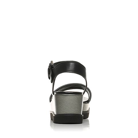 JoyPeace真美诗夏季专柜同款黑色坡跟女凉鞋ZF332BL7