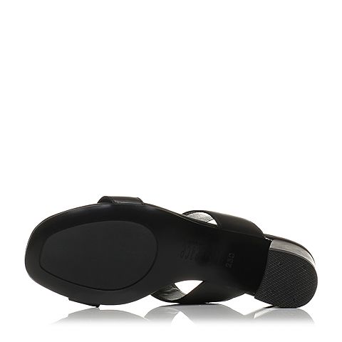 JoyPeace真美诗夏季专柜同款黑色时尚耳环扣牛皮粗跟女凉鞋ZT111BL7