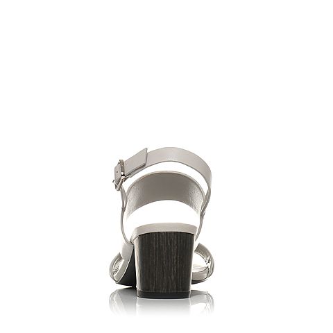 JoyPeace真美诗夏季专柜同款浅灰色羊皮粗跟一字带女凉鞋ZT113BL7
