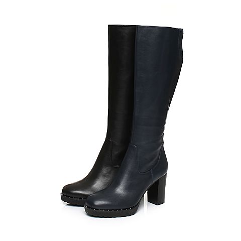 JoyPeace真美诗冬季黑色女皮靴粗跟高筒靴高跟过膝长靴ZC756DG7