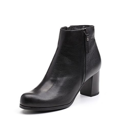 Joy&Peace/真美诗冬季专柜同款黑色（绒里）牛皮女靴粗跟高跟短靴侧拉链皮靴子ZV930DD7