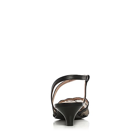 Joy&Peace/真美诗春季专柜同款黑杏/黑色蕾丝网布女尖头猫跟凉鞋ZR779AH8