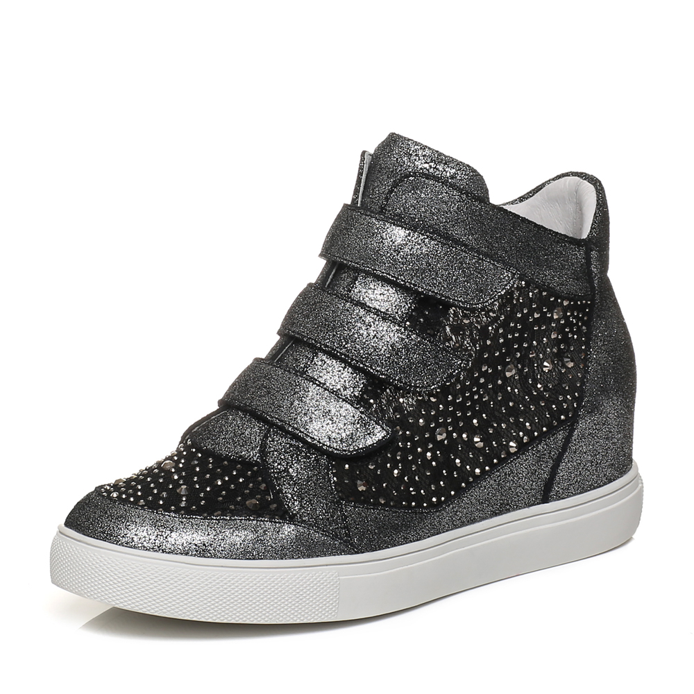 joy&peace/真美诗2018春季专柜同款牛皮蕾丝网布烫钻女休闲鞋高帮鞋单