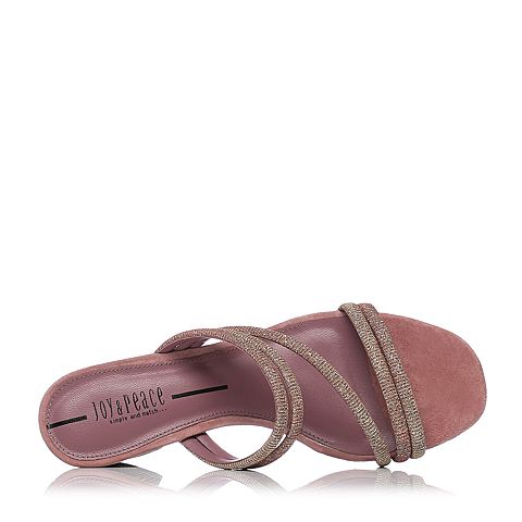 Joy&Peace/真美诗夏季专柜同款粉色亮线布粗跟高跟女凉鞋拖鞋ZT147BT8