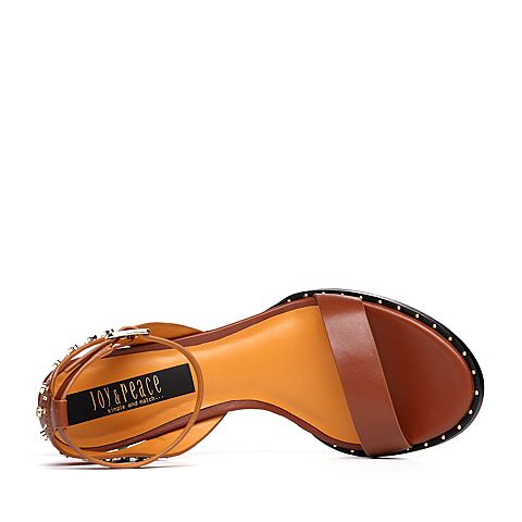 Joy&Peace/真美诗夏季专柜同款牛皮革铆钉细跟高跟一字带女凉鞋ZCZ01BL8