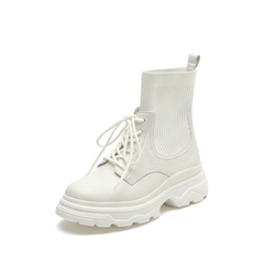 JoyPeace/真美诗冬季新款飞织布拼接套脚袜靴女靴A9006DD0