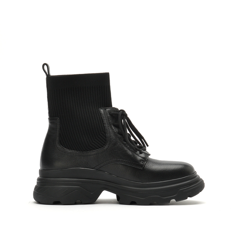 JoyPeace/真美诗冬季新款飞织布拼接套脚袜靴女靴A9006DD0