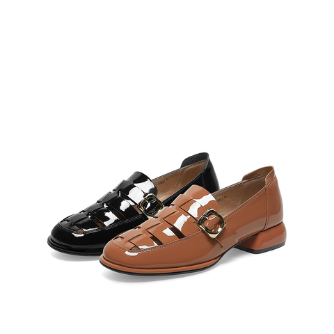 真美诗2023春季新款商场同款复古粗跟乐福鞋61803AA3