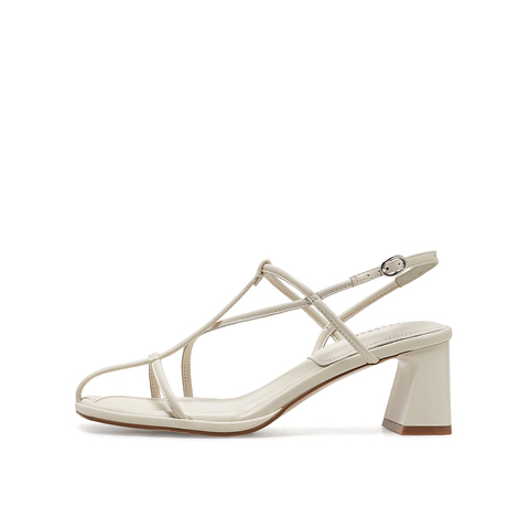 真美诗2023夏季新款商场同款方头粗跟条带罗马凉鞋20752BL3