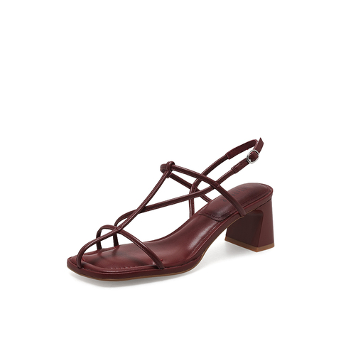 真美诗2023夏季新款商场同款方头粗跟条带罗马凉鞋20752BL3