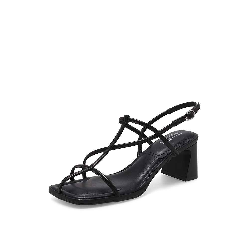 真美诗2023夏季新款商场同款方头粗跟条带罗马凉鞋20752BL3