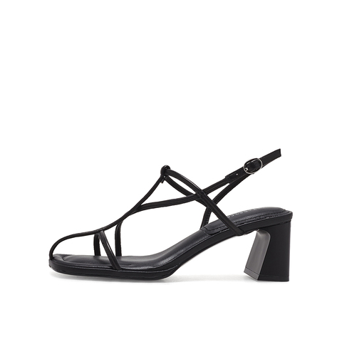 真美诗2023夏季新款商场同款方头粗跟条带罗马凉鞋20752BL3