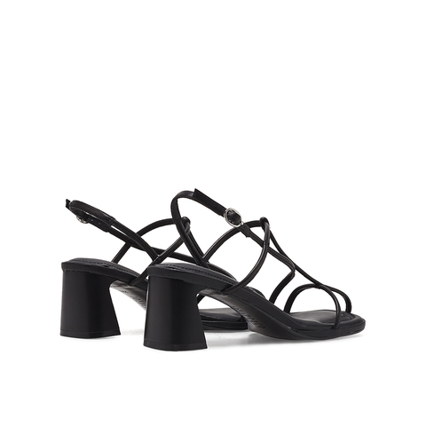 真美诗2023夏季新款商场同款方头粗跟条带罗马凉鞋20752BL3