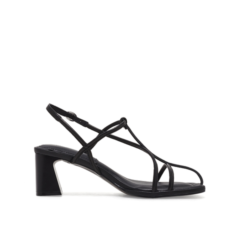 真美诗2023夏季新款商场同款方头粗跟条带罗马凉鞋20752BL3