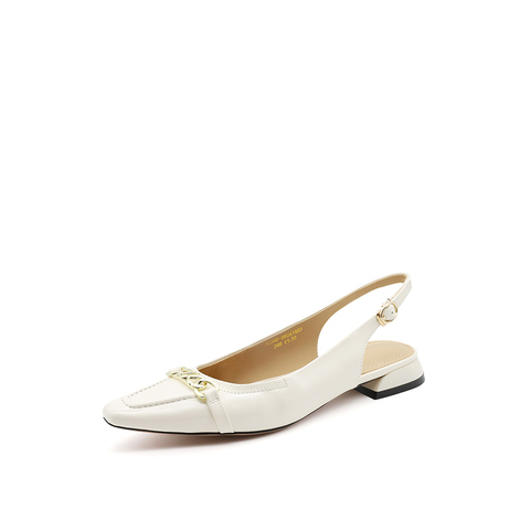 真美诗2023秋季新款商场同款链条装饰尖头粗跟后空凉鞋88088CH3