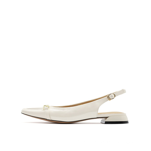 真美诗2023秋季新款商场同款链条装饰尖头粗跟后空凉鞋88088CH3