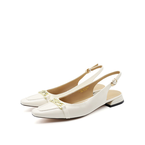 真美诗2023秋季新款商场同款链条装饰尖头粗跟后空凉鞋88088CH3