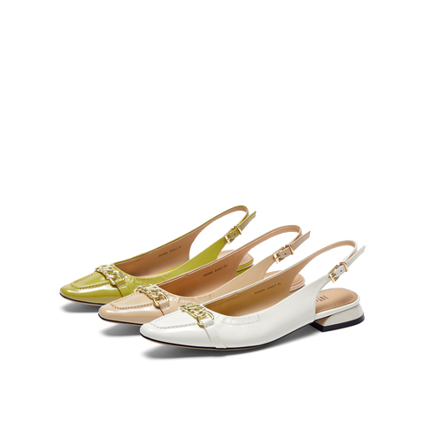 真美诗2023秋季新款商场同款链条装饰尖头粗跟后空凉鞋88088CH3