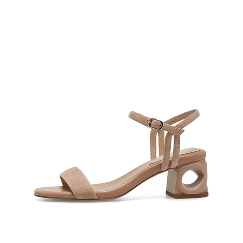 真美诗2023夏季新款商场同款绒面粗跟一字带凉鞋YVP02BL3