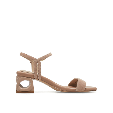 真美诗2023夏季新款商场同款绒面粗跟一字带凉鞋YVP02BL3