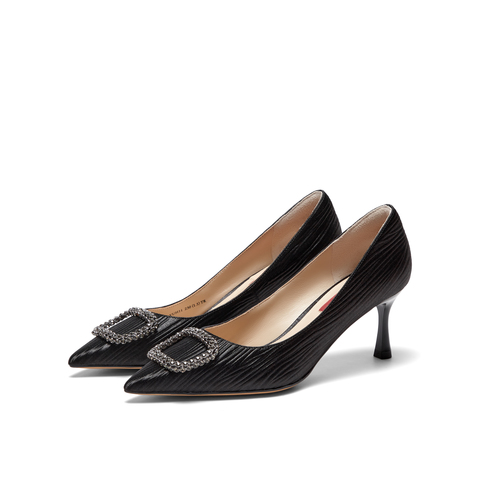 真美诗2023秋季新款商场同款优雅钻扣尖头细高跟浅口单鞋YUH11CQ3