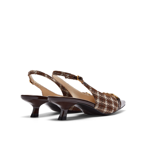 真美诗2023秋季新款商场同款拼接格纹复古英伦后空凉鞋YVX09CH3