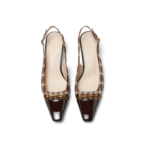 真美诗2023秋季新款商场同款拼接格纹复古英伦后空凉鞋YVX09CH3