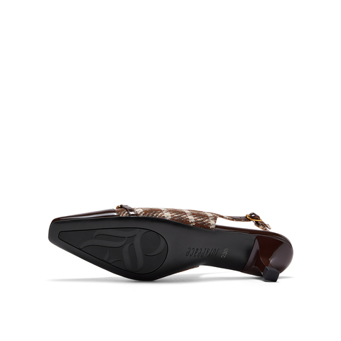 真美诗2023秋季新款商场同款拼接格纹复古英伦后空凉鞋YVX09CH3