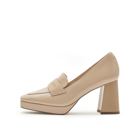 真美诗2023秋季新款商场同款高跟通勤乐福鞋YWB01CA3