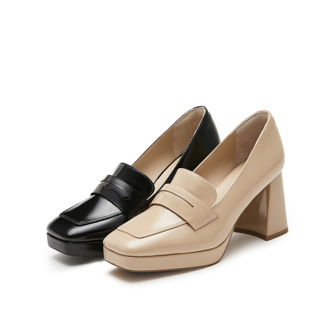 真美诗2023秋季新款商场同款高跟通勤乐福鞋YWB01CA3