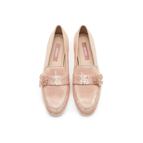 真美诗2024年春季新款鸢尾花串珠装饰一脚蹬乐福鞋YOK56AA4