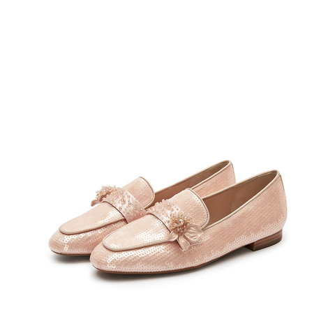 真美诗2024年春季新款鸢尾花串珠装饰一脚蹬乐福鞋YOK56AA4