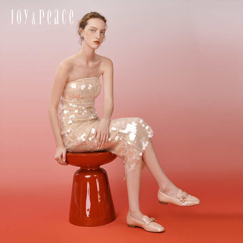 真美诗2024年春季新款鸢尾花串珠装饰一脚蹬乐福鞋YOK56AA4