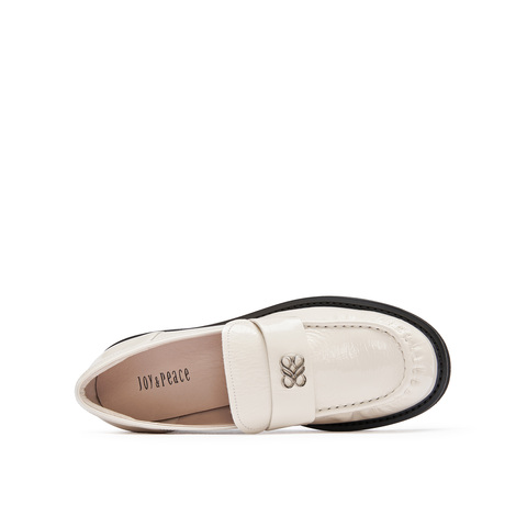 真美诗2024年春季新款牛皮粗跟褶皱乐福鞋YQB85AA4