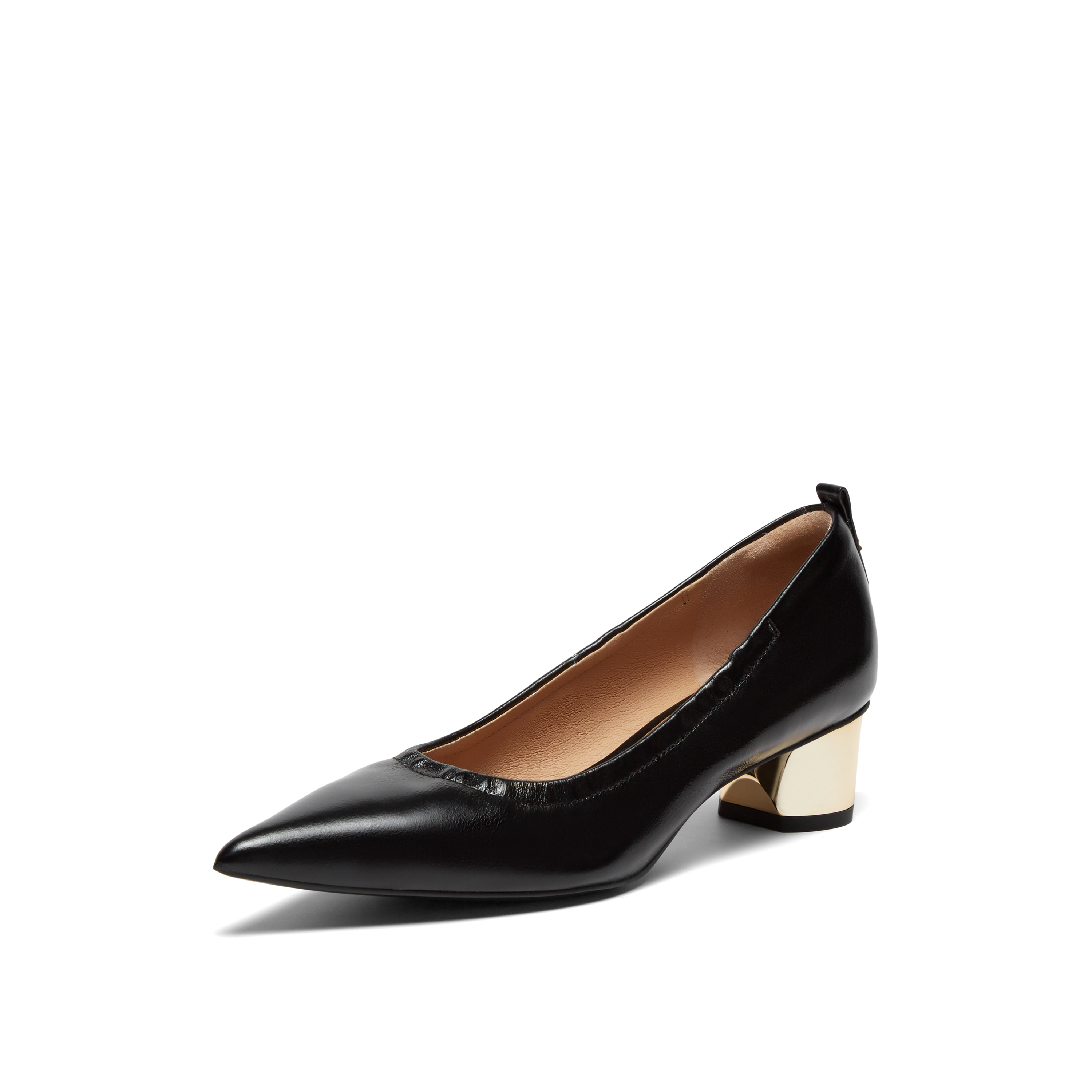 真美诗2024秋季新款光泽牛皮简约粗跟单鞋女YXB16CQ4