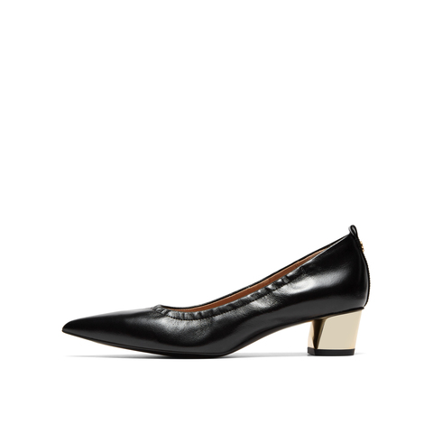 真美诗2024秋季新款光泽牛皮简约粗跟单鞋女YXB16CQ4