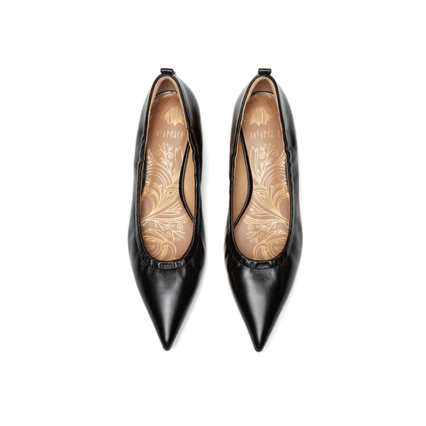 真美诗2024秋季新款光泽牛皮简约粗跟单鞋女YXB16CQ4