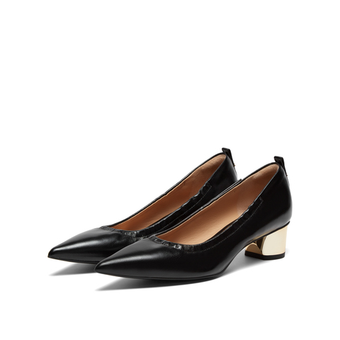 真美诗2024秋季新款光泽牛皮简约粗跟单鞋女YXB16CQ4