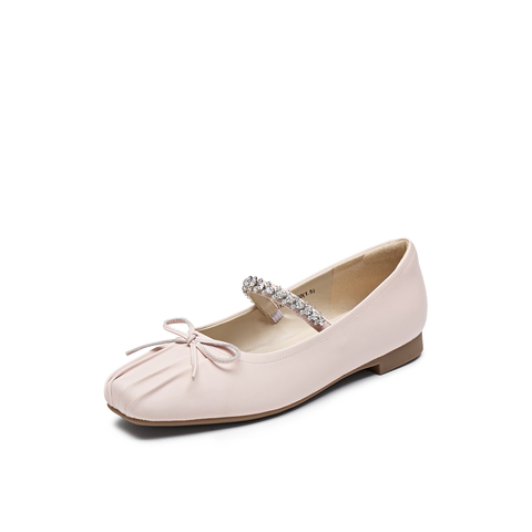 真美诗2024秋季新款蝴蝶结水钻一字带芭蕾鞋女51035CQ4