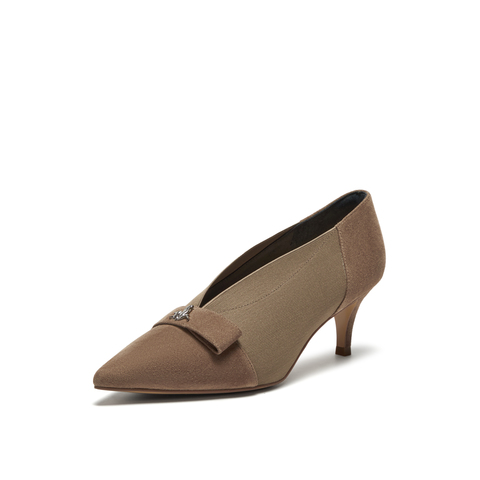 真美诗2024秋季新款鸢尾花饰扣优雅通勤V口高跟鞋YXC28CA4