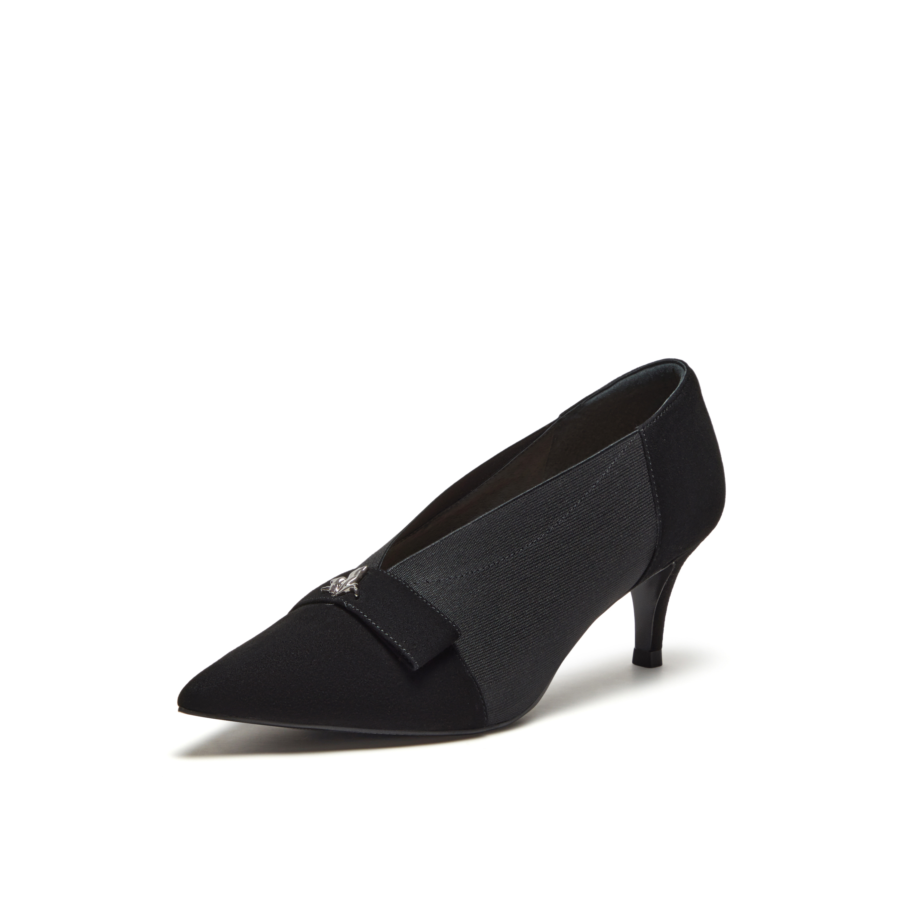 真美诗2024秋季新款鸢尾花饰扣优雅通勤V口高跟鞋YXC28CA4