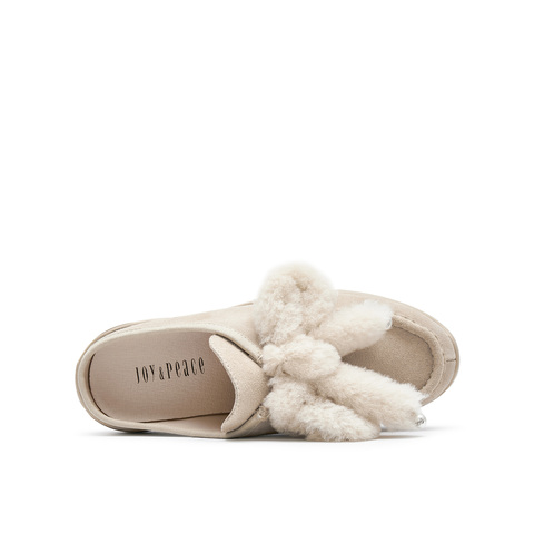 真美诗2024秋季新款毛绒蝴蝶结厚底一脚蹬包头拖23228CH4