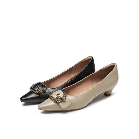 真美诗2024秋季新款复古秀气软糯羊皮优雅猫跟单鞋YYH04CQ4