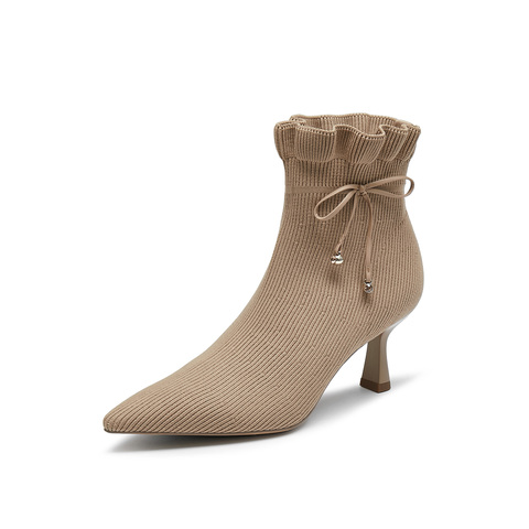 真美诗2024冬季新款优雅尖头高跟袜靴时装靴YWM46DD4