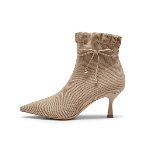 真美诗2024冬季新款优雅尖头高跟袜靴时装靴YWM46DD4