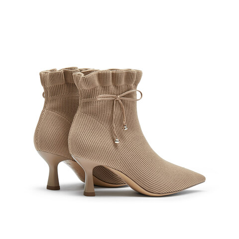 真美诗2024冬季新款优雅尖头高跟袜靴时装靴YWM46DD4