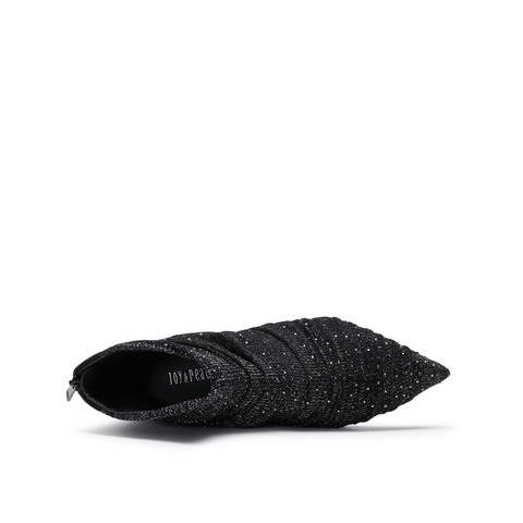 真美诗2024冬季新款烫钻纱面高跟尖头时装靴YVA34DD4