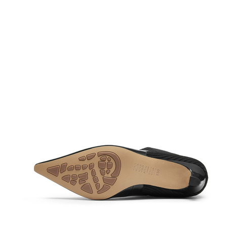 真美诗2024冬季新款光泽牛皮拼布复古桃心扣袜靴女Y2832DG4